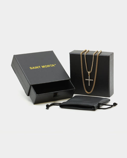 Saint Morta Double Cross Chain Iced Gold