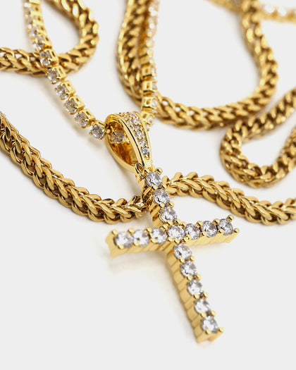 Saint Morta Double Cross Chain Iced Gold