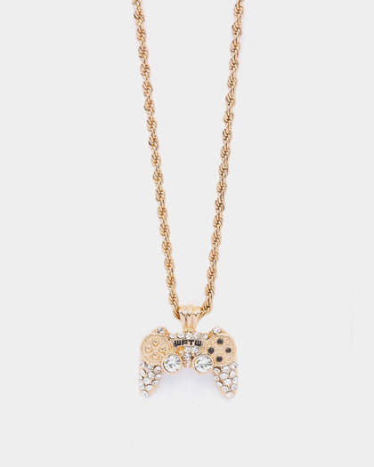 Wild For The Weekend Crystal Controller Pendant Necklace Gold