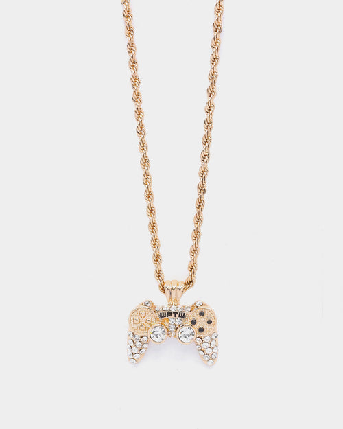 Wild For The Weekend Crystal Controller Pendant Necklace Gold