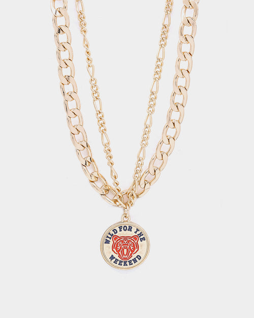 Wild For The Weekend Double Necklace With Bear Pendant Gold