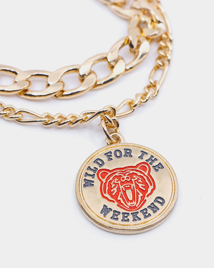 Wild For The Weekend Double Necklace With Bear Pendant Gold