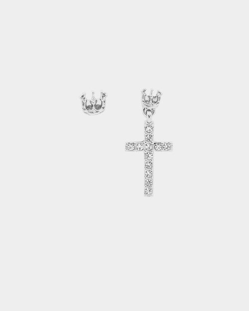 Wild For The Weekend Heaven Sent Crown Cross Earrings Silver