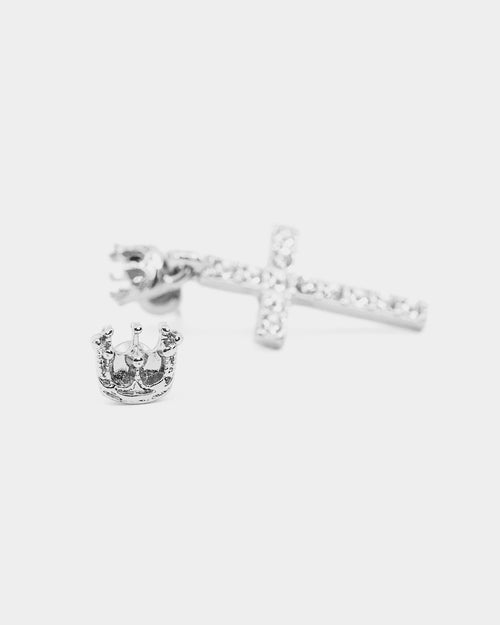 Wild For The Weekend Heaven Sent Crown Cross Earrings Silver