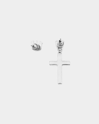 Wild For The Weekend Heaven Sent Crown Cross Earrings Silver
