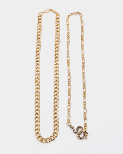 Wild For The Weekend Street Smart Snake Double Necklace Set Gold