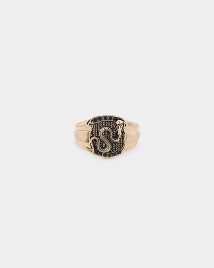 Wild For The Weekend Street Smart Snake Shield Signet Ring (Medium) Gold