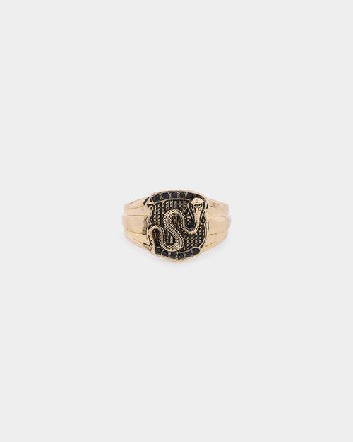 Wild For The Weekend Street Smart Snake Shield Signet Ring (Large) Gold