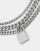 Loiter Padlock Triple Chains Necklace Pack Silver