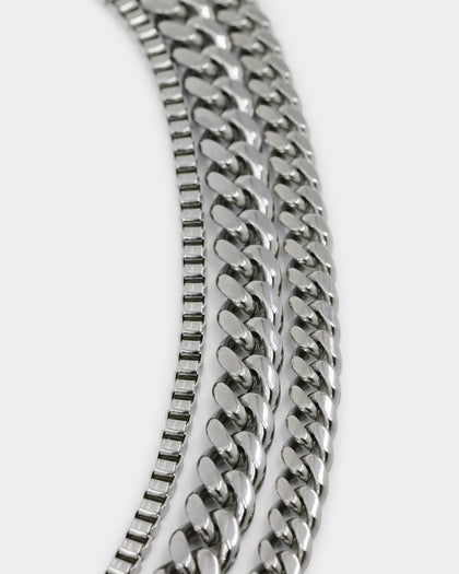 Loiter Padlock Triple Chains Necklace Pack Silver