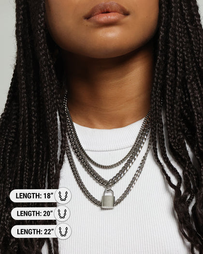 Loiter Padlock Triple Chains Necklace Pack Silver