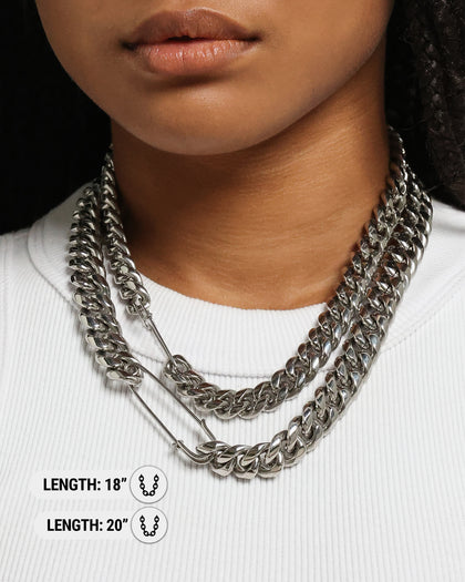 Loiter Safety Pin Double Chain Necklace Pack Silver