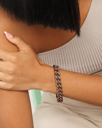 Guess Mainline 12MM X 22.5CM Cuban Peony Bracelet Chocolate Brown