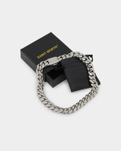 Saint Morta Iced Patch Cuban Necklace Iced White Gold