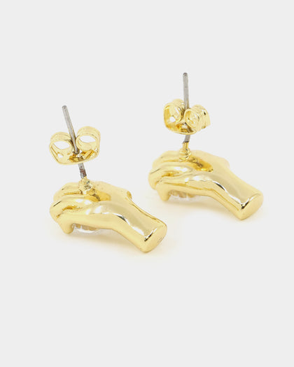 Saint Morta In His Hand Earrings Gold/Iced Gold