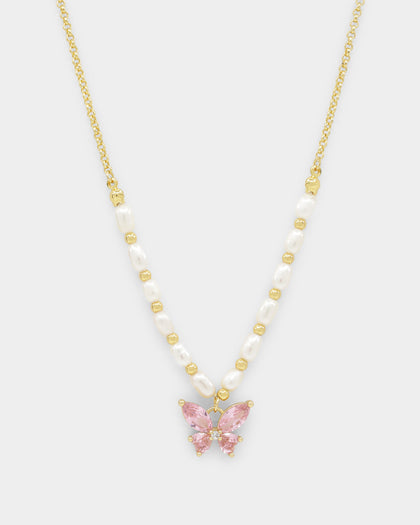 Raising Hell Women's Sweetgirl Necklace Gold/White/Pink