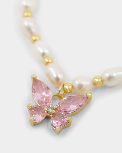 Raising Hell Women's Sweetgirl Necklace Gold/White/Pink