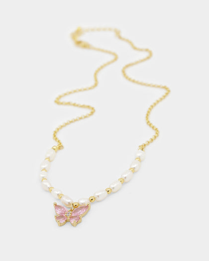 Raising Hell Women's Sweetgirl Necklace Gold/White/Pink