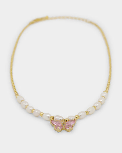 Raising Hell Women's Sweetgirl Necklace Gold/White/Pink