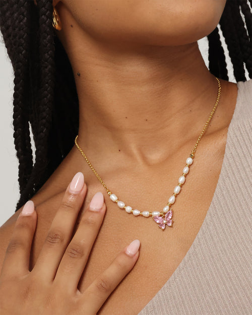 Raising Hell Women's Sweetgirl Necklace Gold/White/Pink