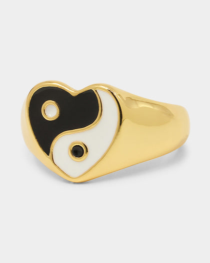 Raising Hell Women's Ying Yang Ring Gold/Black/White