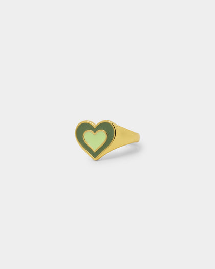 Raising Hell Women's Pastel Hearts Ring Gold/Green