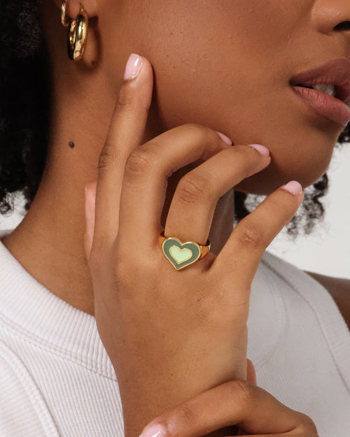 Raising Hell Women's Pastel Hearts Ring Gold/Green