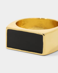 Saint Morta Block Signet Ring Gold/Black