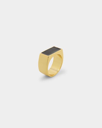 Saint Morta Block Signet Ring Gold/Black