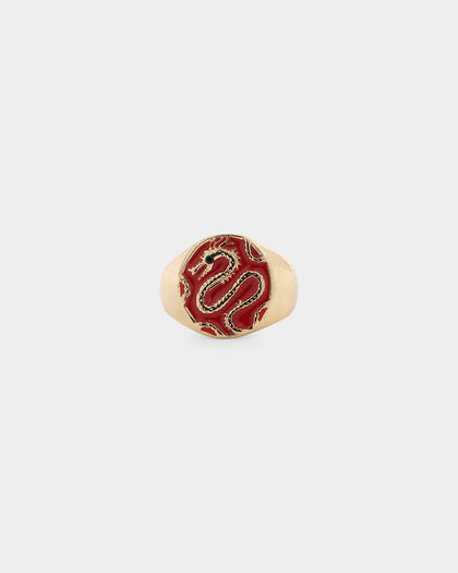 Wild for the Weekend Serpentine Dragon Signet Ring Gold