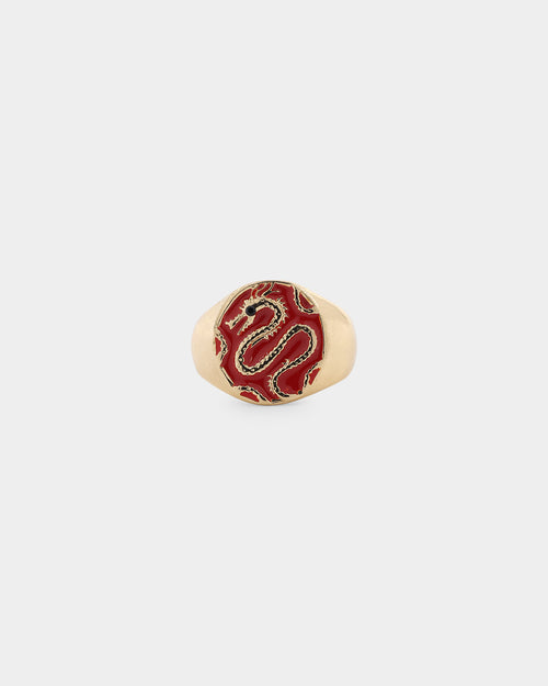 Wild for the Weekend Serpentine Dragon Signet Ring Gold