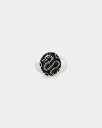 Wild for the Weekend Serpentine Dragon Signet Ring Silver