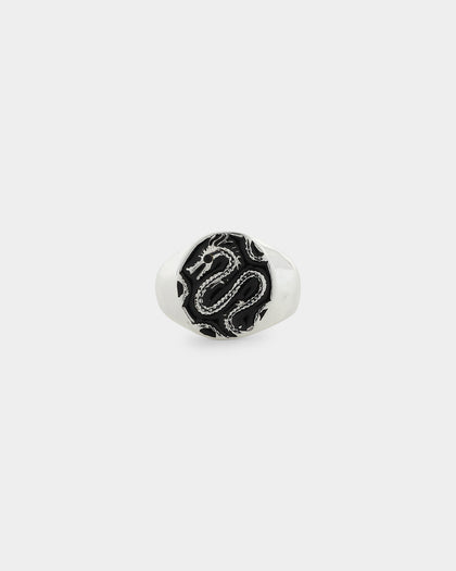 Wild for the Weekend Serpentine Dragon Signet Ring Silver