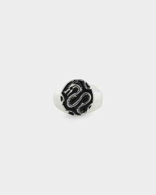 Wild for the Weekend Serpentine Dragon Signet Ring Silver
