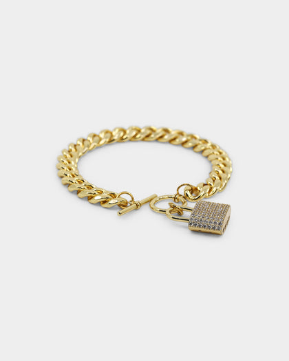 Raising Hell Women's Iced Padlock Bracelet Iced Gold