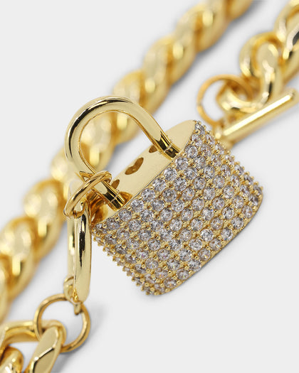 Raising Hell Women's Iced Padlock Bracelet Iced Gold