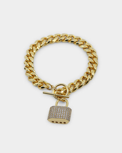 Raising Hell Women's Iced Padlock Bracelet Iced Gold