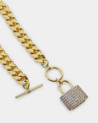 Raising Hell Women's Iced Padlock Bracelet Iced Gold