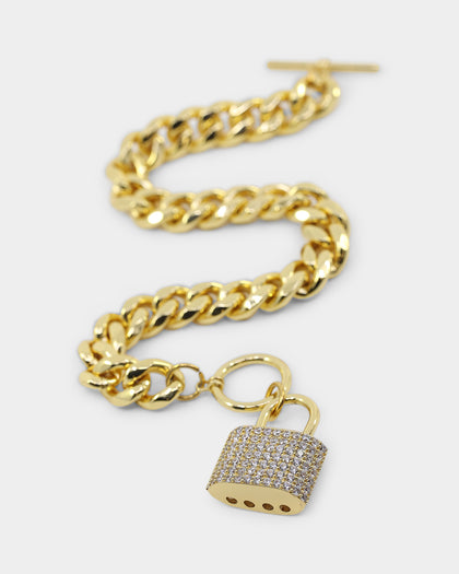 Raising Hell Women's Iced Padlock Bracelet Iced Gold