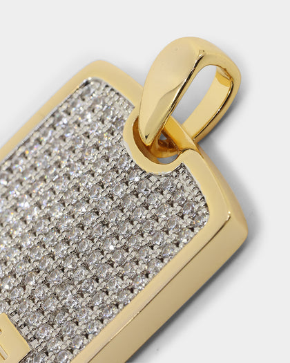 Saint Morta Edged Dog Tag Pendant Iced Gold