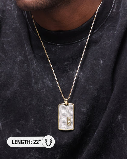 Saint Morta Edged Dog Tag Pendant Iced Gold