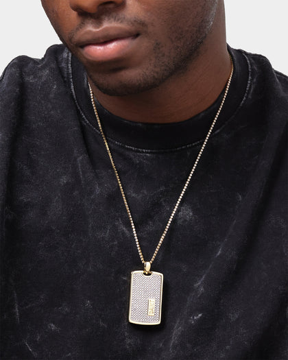 Saint Morta Edged Dog Tag Pendant Iced Gold