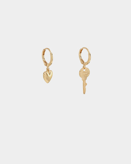 Raising Hell Women's Key To My Heart Earrings Gold