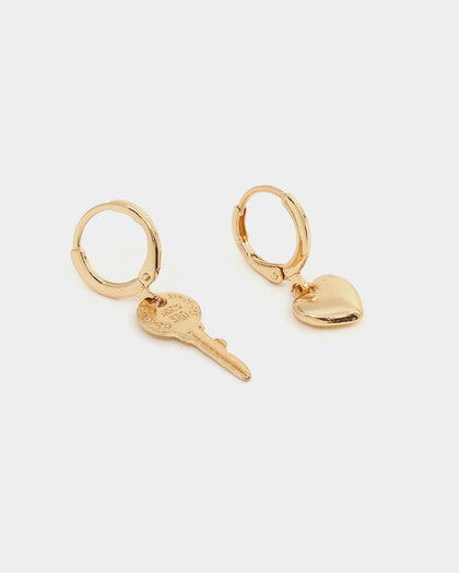 Raising Hell Women's Key To My Heart Earrings Gold