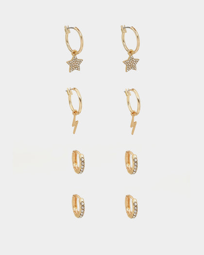 Raising Hell Women's Starstruck Huggie Earring Stack Gold