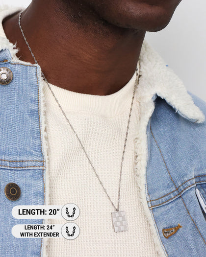 Saint Morta Checkerboard Pendant Necklace White Gold