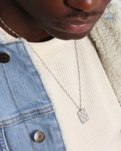 Saint Morta Checkerboard Pendant Necklace White Gold