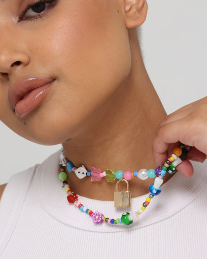 Raising Hell Women's Statement Bead Double Chain Necklace Multi-Coloured