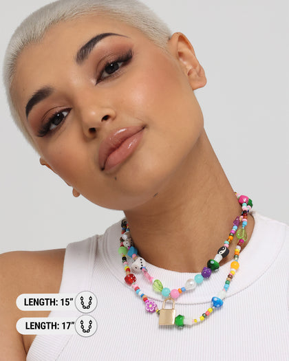 Raising Hell Women's Statement Bead Double Chain Necklace Multi-Coloured