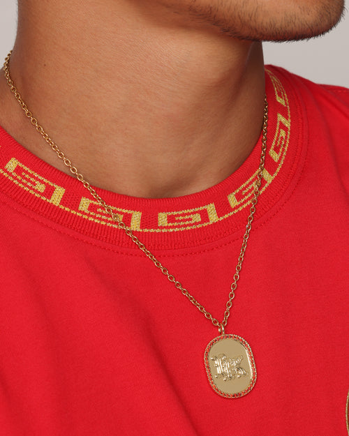 Last Kings Regalia Monogram Necklace Gold/Red